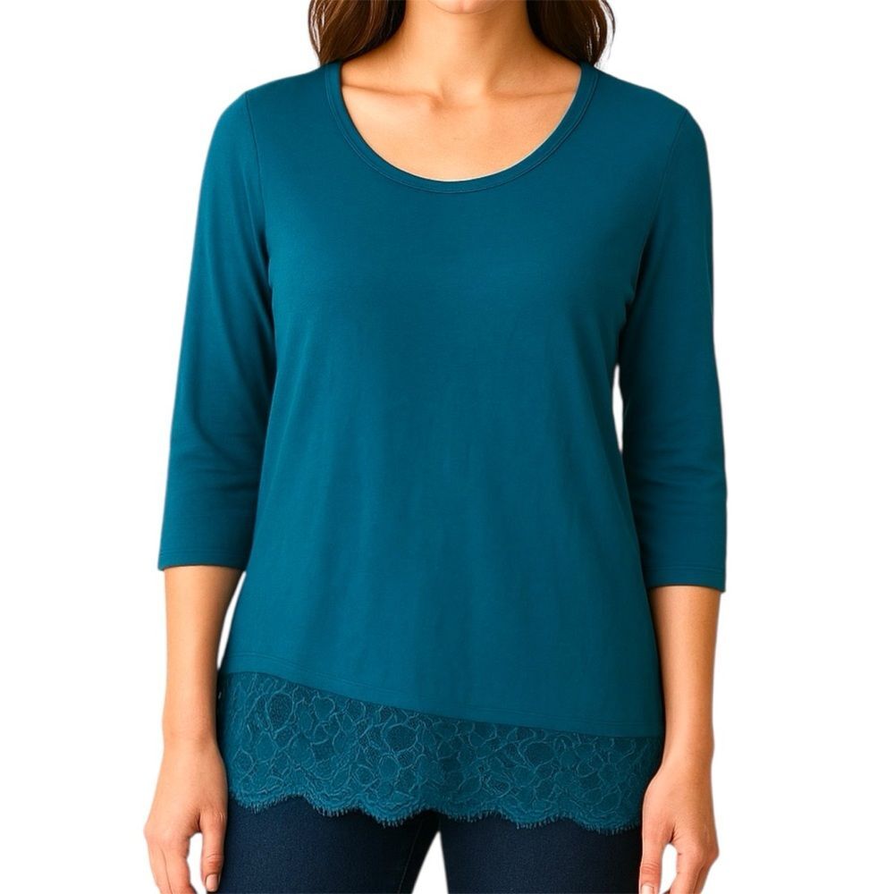 Lane Bryant Teal Long Sleeve Top with Asymmetrical Lace Hem 18/20